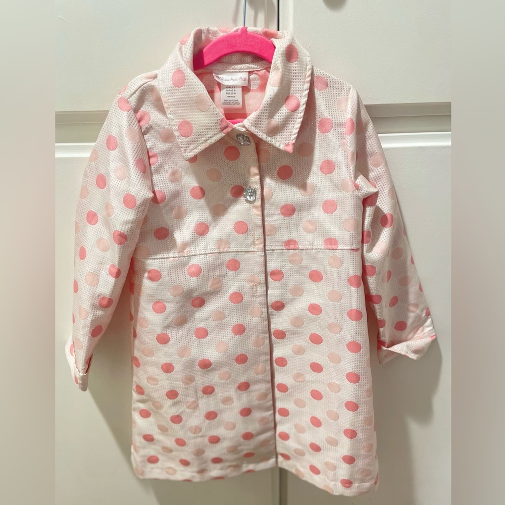 Sweet Heart Rose Pink and White Polka Dot Girls Coat
